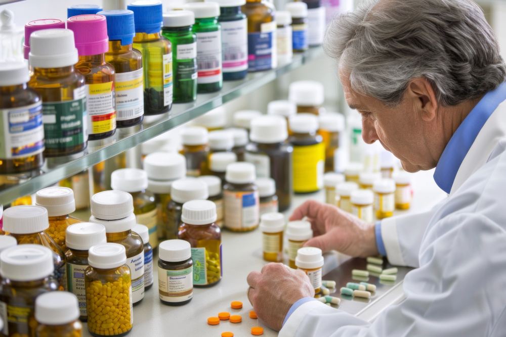 Pharmacist checking capsules before a medicine is prepared